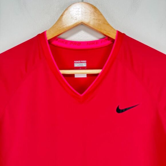 Nike Pro Performance Shirt Top Women Large Pink Red Stretch Dri-Fit Gym Training - Picture 2 of 9